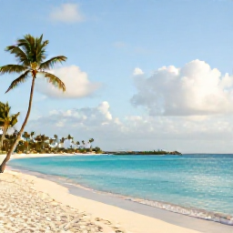 Caribbean Holidays, Aruba Business Class, Warm January sunshine over Palm Beach in Aruba with calm turquoise sea, white sand and palm trees