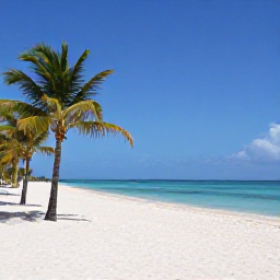 Caribbean Holidays, Aruba Business Class, White sandy beach, turquoise sea and palm trees on Aruba in bright November sunshine