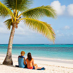 Caribbean Holidays, Aruba Couples Holidays, Couple enjoying a peaceful Aruba holiday with palm-lined beach, blue sea and warm October sunshine