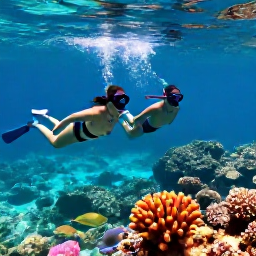 Caribbean Holidays, Aruba Couples Holidays, Couple snorkelling in clear Aruba water near a colourful coral reef with tropical fish