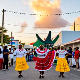 Caribbean Holidays, Aruba Culture Holidays, Aruban cultural festival with dancers in traditional colourful clothing, musicians and decorated streets at sunset