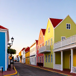 Caribbean Holidays, Aruba Culture Holidays, Colourful historic streets and Dutch Caribbean architecture in Oranjestad, Aruba, photographed in warm morning light