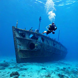 Caribbean Holidays, Aruba Diving April, Divers examining the sunken SS Antilla shipwreck off Aruba in clear blue Caribbean water