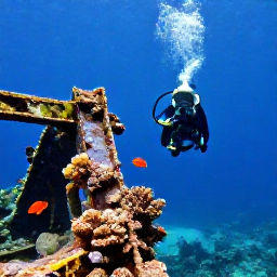 Caribbean Holidays, Aruba Diving January, A scuba diver swimming beside the Antilla shipwreck near Aruba, with coral growth, tropical fish and clear blue Caribbean water