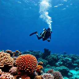 Caribbean Holidays, Aruba Diving March, A scuba diver rising towards the surface above a bright coral reef in Aruba with sunlight filtering through the water