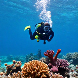 Caribbean Holidays, Aruba Diving May, A scuba diver exploring a bright coral reef in clear turquoise water off Aruba in May