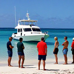 Caribbean Holidays, Aruba Diving November, Friendly Aruba dive instructor briefing a small group of holidaymakers beside a dive boat on a sunny beach