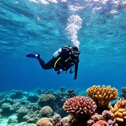 Caribbean Holidays, Aruba Diving November, Scuba diver exploring a colourful coral reef in clear turquoise water off Aruba in warm November sunshine