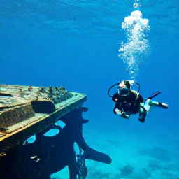 Caribbean Holidays, Aruba Diving October, Divers swimming beside the SS Antilla shipwreck in Aruba with tropical fish and clear blue water