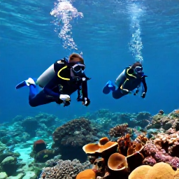 Caribbean Holidays, Aruba Diving October, Scuba divers exploring a colourful coral reef in clear turquoise water off Aruba in October