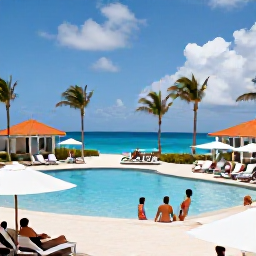 Caribbean Holidays, Aruba February Holidays, All-inclusive beachfront resort in Aruba with a swimming pool, palm trees, sun loungers and guests enjoying a relaxed February holiday