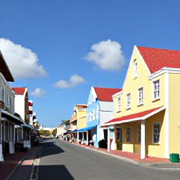 Caribbean Holidays, Aruba February Holidays, Colourful Oranjestad street in Aruba with Dutch Caribbean architecture, pastel buildings and visitors browsing shops in bright sunshine