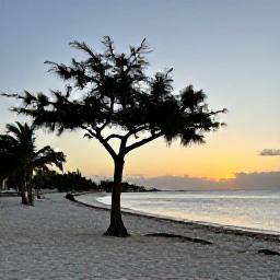 Caribbean Holidays, Aruba Holidays, Eagle Beach in Aruba at sunset, with soft white sand, distinctive fofoti trees and a peaceful Caribbean shoreline