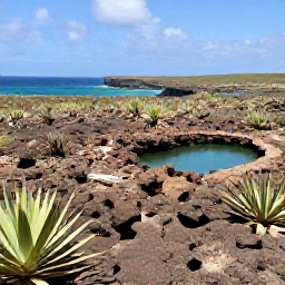 Caribbean Holidays, Aruba Holidays, Rugged Arikok National Park landscape in Aruba with desert plants, volcanic rocks, a natural pool and dramatic coastal views
