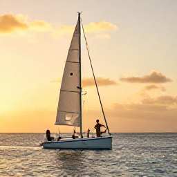 Caribbean Holidays, Aruba Honeymoon, Honeymoon couple sailing off the coast of Aruba at sunset, champagne, warm sky and calm Caribbean sea