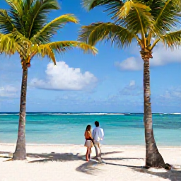 Caribbean Holidays, Aruba Honeymoon November, Happy newlywed couple enjoying a quiet Aruba beach holiday in November, palm trees, turquoise water and bright Caribbean sunshine