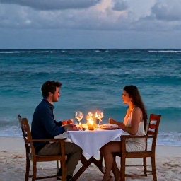 Caribbean Holidays, Aruba Honeymoon November, Romantic candlelit dinner for two at an Aruba beachfront restaurant, tropical evening and gentle sea in the background