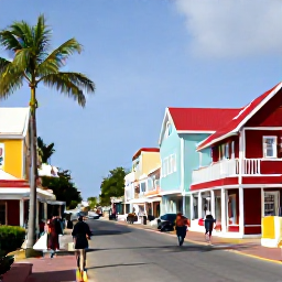 Caribbean Holidays, Aruba in April, Bright daytime street scene in Oranjestad, Aruba, with colourful Dutch Caribbean buildings, palm trees and visitors exploring in warm April sunshine