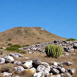 Caribbean Holidays, Aruba in April, Natural Arikok National Park landscape in Aruba in April, with dry hills, cacti, rugged rocks and bright blue sky