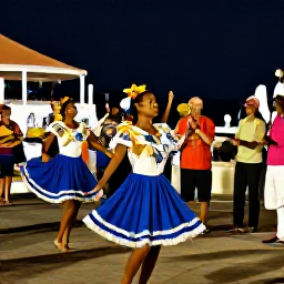 Caribbean Holidays, Aruba in August, Colourful Aruban cultural festival with local dancers, musicians and visitors enjoying an evening outdoors in Oranjestad