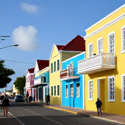Caribbean Holidays, Aruba in August, Visitors exploring the colourful streets and historic buildings of Oranjestad, Aruba, in bright afternoon sunshine