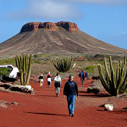 Caribbean Holidays, Aruba in August, Visitors walking through Aruba&rsquo;s rugged Arikok National Park, with cacti, red earth and rocky hills under a sunny sky