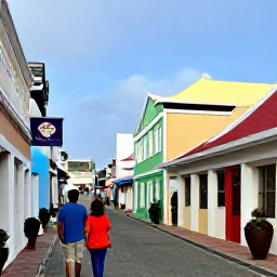 Caribbean Holidays, Aruba in December, Couple exploring colourful Oranjestad streets in Aruba, Dutch Caribbean architecture and local shops