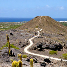 Caribbean Holidays, Aruba in February, Arikok National Park in Aruba with rugged hills, cacti, winding trails and a distant view of the Caribbean Sea