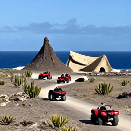 Caribbean Holidays, Aruba in February, Aruba landscape with rugged north coast, natural rock formations, cactus and a four wheel drive vehicle exploring the island