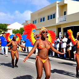 Caribbean Holidays, Aruba in February, Colourful Aruba Carnival parade in Oranjestad with dancers in feathered costumes, musicians and cheering crowds