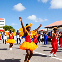 Caribbean Holidays, Aruba in February, Colourful Carnival parade in Oranjestad, Aruba, with dancers in bright costumes, musicians and cheerful crowds beneath a sunny blue sky