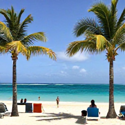 Caribbean Holidays, Aruba in February, Relaxed Caribbean resort in Aruba with palm trees, bright blue sea and travellers enjoying a sunny February holiday