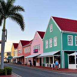 Caribbean Holidays, Aruba in January, A colourful January afternoon in Oranjestad, Aruba, showing Dutch colonial buildings, local shops, palm trees and visitors exploring the streets