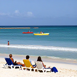 Caribbean Holidays, Aruba in January, Travellers relaxing on Palm Beach in Aruba in January, sun loungers, gentle waves, clear blue water and colourful watersports