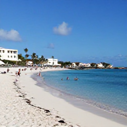 Caribbean Holidays, Aruba in January, Visitors swimming and relaxing on Eagle Beach in Aruba during January, with calm blue sea, soft sand and low-rise palm-lined surroundings