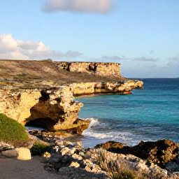 Caribbean Holidays, Aruba in July, A bright Caribbean morning over Aruba's rugged north coast, with rugged limestone cliffs, turquoise sea and natural desert vegetation