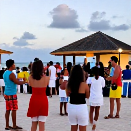 Caribbean Holidays, Aruba in July, Aruban families and visitors enjoying an outdoor cultural event with music, food and traditional dancing at dusk