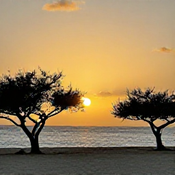 Caribbean Holidays, Aruba in July, Golden sunset over Aruba's west coast, with calm sea, silhouettes of divi-divi trees and warm evening light