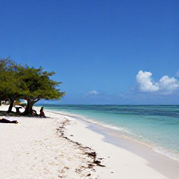 Caribbean Holidays, Aruba in June, A sunny Caribbean beach in Aruba during June, with calm turquoise water, white sand, divi-divi trees and a few relaxed visitors