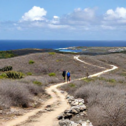 Caribbean Holidays, Aruba in June, Arikok National Park in Aruba, showing dry cactus-covered hills, rocky tracks, dramatic coastline and hikers exploring the landscape
