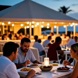 Caribbean Holidays, Aruba in June, Relaxed Aruba evening with outdoor dining, local seafood, warm lights and visitors enjoying the island atmosphere