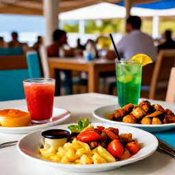 Caribbean Holidays, Aruba in May, A friendly outdoor table serving Aruban food, fresh seafood and tropical drinks in a relaxed restaurant setting