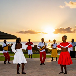 Caribbean Holidays, Aruba in May, A group enjoying traditional Aruban music and dancing at an outdoor cultural event in Aruba at sunset