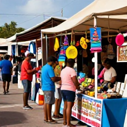 Caribbean Holidays, Aruba in May, Visitors browsing colourful market stalls and local crafts in Oranjestad, Aruba, during a warm May morning