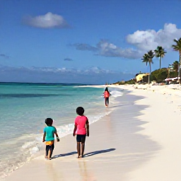 Caribbean Holidays, Aruba in October, Relaxed family enjoying an October beach holiday in Aruba, clear shallow sea, white sand and palm trees