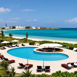 Caribbean Holidays, Aruba in September, A stylish all-inclusive resort pool in Aruba overlooking the Caribbean Sea, with sun loungers, tropical gardens and a swim-up bar