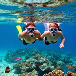 Caribbean Holidays, Aruba in September, Couple snorkelling in clear Caribbean water near Aruba, colourful fish and coral visible beneath the surface