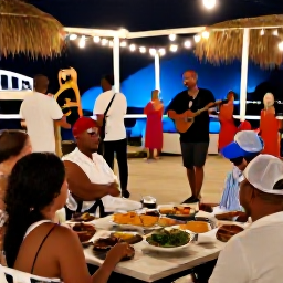 Caribbean Holidays, Aruba in September, Friendly evening cultural gathering in Aruba with local music, dancers and visitors enjoying food under warm lights