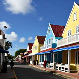 Caribbean Holidays, Aruba in September, Visitors exploring Aruba's colourful Oranjestad streets, with Dutch Caribbean buildings, shops, caf&eacute;s and bright sunshine