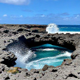 Caribbean Holidays, Aruba Instagram Hotspots, A dramatic landscape photograph of the Natural Pool in Arikok National Park, Aruba, with volcanic rocks, splashing Atlantic waves and a small turquoise pool